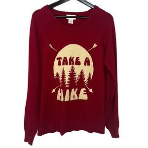 Mighty Fine "Take A Hike" Graphic Sweater Womens XL Red/Cream Hiking Outdoors